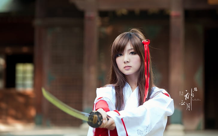 Oriental, menina, samurai, espada, oriental, menina, samurai, espada, HD papel de parede