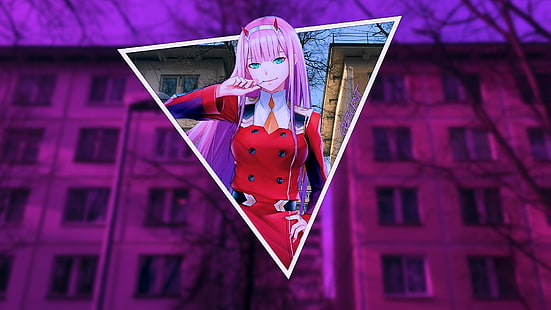 Дорогая в FranXX, код: 002 (02), аниме девушки, аниме, розовые волосы, HD обои HD wallpaper
