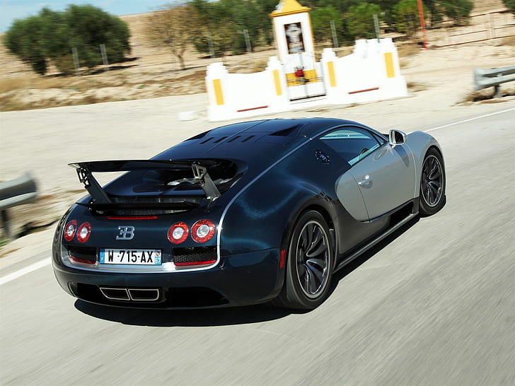 Bugatti Veyron 16.4 ด้านหลัง supercar สีดำ, Bugatti, Veyron, Black, Supercar, Rear, วอลล์เปเปอร์ HD