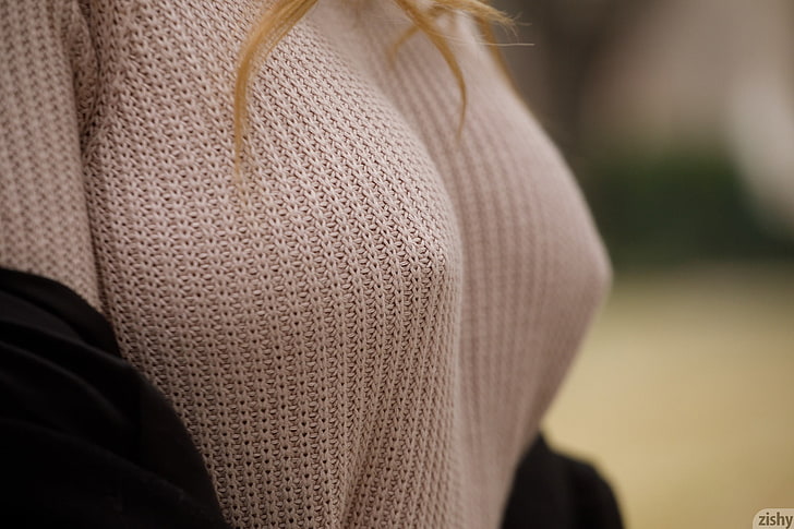 여성, 모델, 단단한 젖꼭지, 하얀 스웨터, zishy, ​​금발, HD 배경 화면