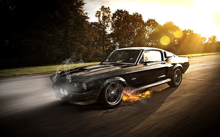 schwarzes Ford Mustang Coupé, Auto, Ford Mustang, Muscle Cars, Eleanor (Auto), Fotomanipulation, HD-Hintergrundbild