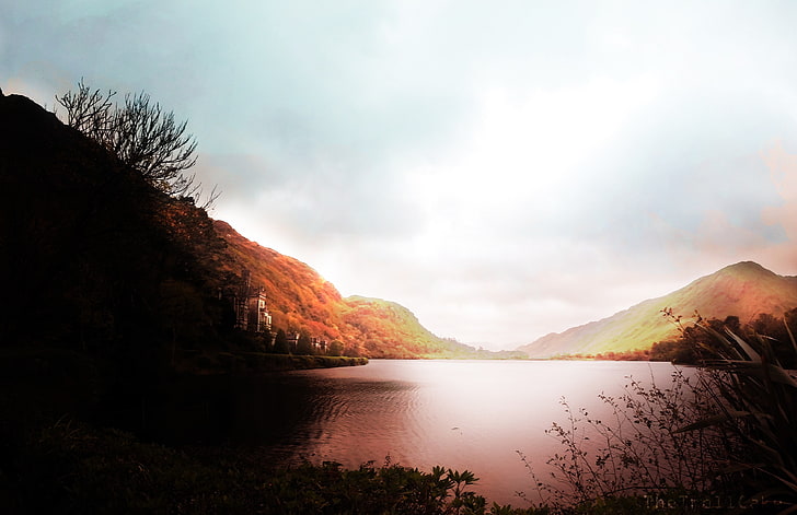 водоем, замок, озеро, Ирландия, природа, осень, HD обои