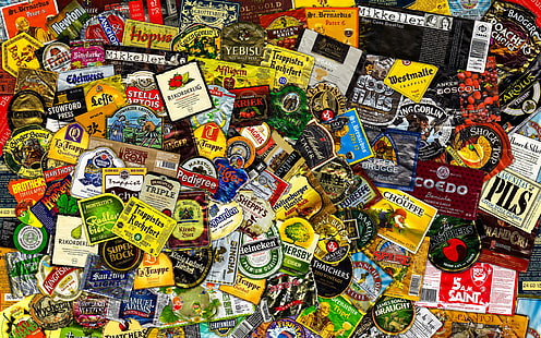 assorted-color sticker lot, texture, background, Beer Labels, HD wallpaper HD wallpaper