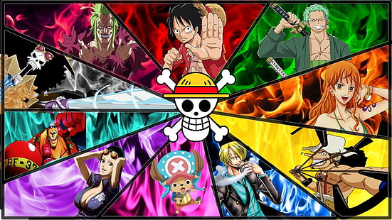 Anime, One Piece, Brook (One Piece), Franky (One Piece), Monkey D. Luffy, Nami (One Piece), Nico Robin, Sanji (One Piece), Tony Tony Chopper, Usopp (One Piece), Zoro Roronoa, Wallpaper HD HD wallpaper