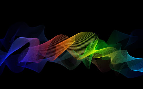 Ribbon, Rainbow, Flow, Dark background, Black, 4K, HD wallpaper HD wallpaper