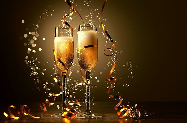 Vacances Noël Champagne Stemware Ruban, nouvel an, Noël, champagne, verres à pied, ruban, Fond d'écran HD