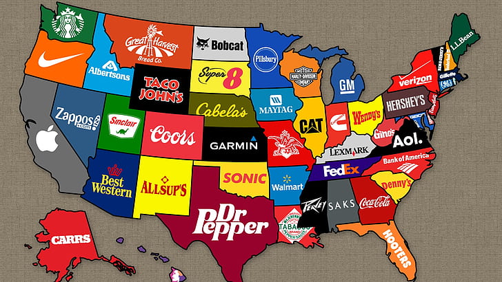 地図上のアメリカのブランド、アメリカ、ブランド、地図、 HDデスクトップの壁紙