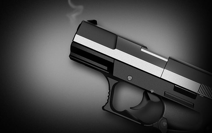 Shoot \ 'Em Up, czarno-szara ilustracja pistoletu półautomatycznego, pistolet, pistolet, Tapety HD