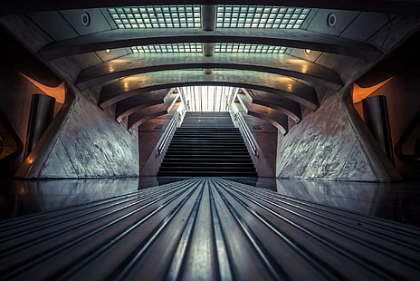 architecture, tunnel, interior, stairway, symmetry, stairs, HD wallpaper HD wallpaper