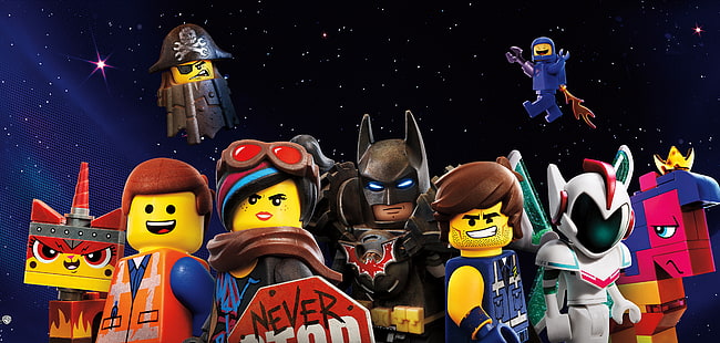 Film, The Lego Movie 2: Bagian Kedua, Batman, Benny (The Lego Movie), Emmet Brickowski, General Mayhem (The Lego Movie), Metal Beard (The Lego Movie), Queen Watevra Wa-Nabi, Rex Dangervest, Ultrakatty (The Lego Movie), Wyldstyle (Film LEGO), Wallpaper HD HD wallpaper