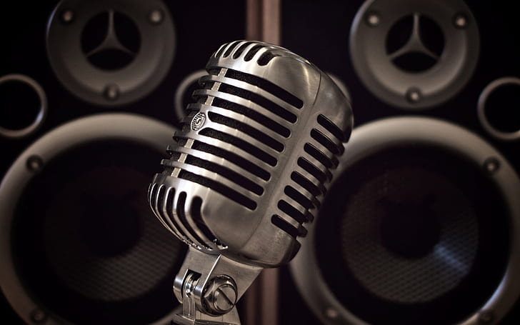 Microfono vintage, microfono a condensatore in acciaio inossidabile, musica, canto, microfono, vo, Sfondo HD