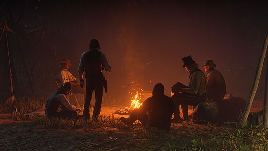 Red Dead Redemption, Red Dead Redemption 2, grafiki z gier wideo, gry wideo, kowboje, ogień, Tapety HD HD wallpaper