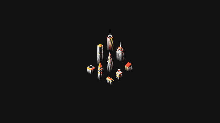 gray building illustration, illustration, isometric, black background, Architecture models, building, skyscraper, HD wallpaper