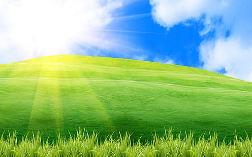 Превъзходен слънчев ден, пейзаж, поле, хълм, HD тапет HD wallpaper