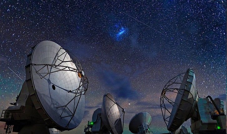 ALMA Observatory, Atacama Desert, Chile, galaxy, landscape, space, Starry Night, technology, HD wallpaper