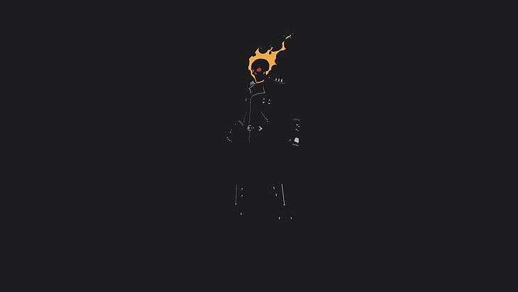 Illustrazione di Ghost Rider, Ghost Rider, minimalismo, fuoco, teschio, film, scuro, semplice, nero, ardente, opere d'arte, Sfondo HD
