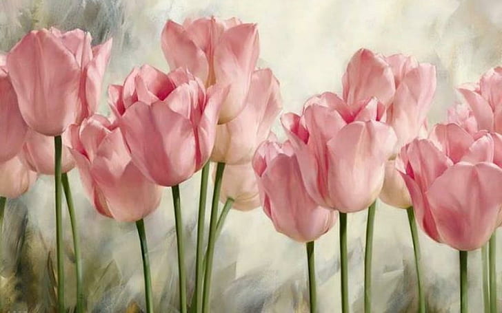 Tulipas cor de rosa suaves, suaves, tulipas, rosa, pintura, linda, HD papel de parede