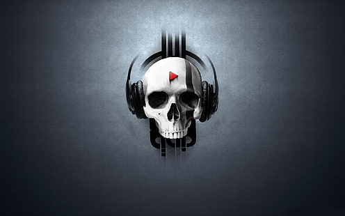 white and black skull wearing headphones wallpaper, skull, headphones, digital art, textured, artwork, HD wallpaper HD wallpaper