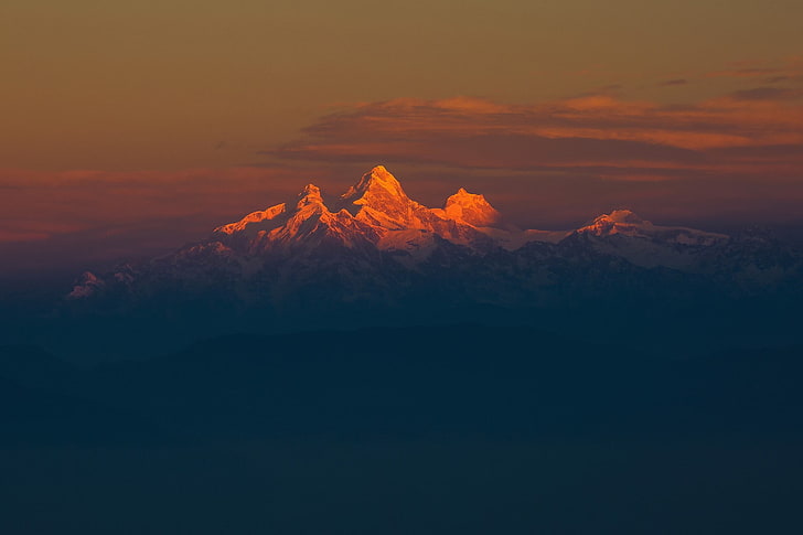 سلسلة جبال ، جبال الهيمالايا ، جبال ، سماء ، ضباب، خلفية HD