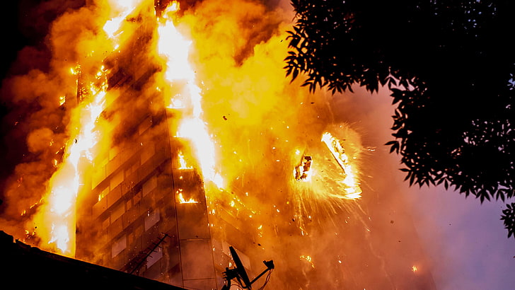 noche, fuego, humo, árboles, Londres, muerte, Fondo de pantalla HD