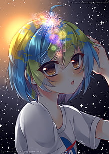 Earth-Chan, Anime Girls, Portrait-Display, HD-Hintergrundbild HD wallpaper