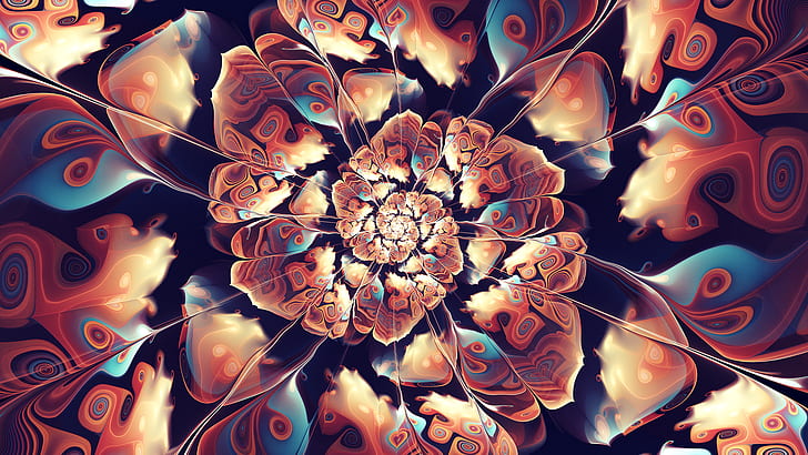 fractale, fleurs fractales, résumé, œuvres d'art, art numérique, Fond d'écran HD