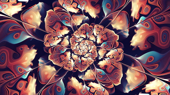 fractal, flores fractal, resumo, trabalho artístico, arte digital, HD papel de parede HD wallpaper