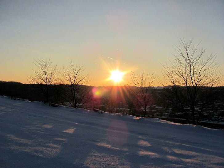 Вечерний зимний закат теней, пустая дорога на рассвете, закат, поле, снег, природа, тени, зима, природа и пейзажи, HD обои