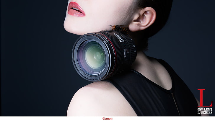Schwarzes Canon Zoomobjektiv, Canon, Kamera, Objektiv, Werbung, HD-Hintergrundbild