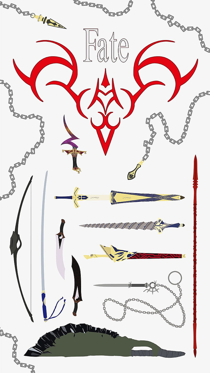 ilustración de armas variadas, serie Fate, Fate / Stay Night, anime, arma, vector, ilustración, vectores de anime, arma de fantasía, Fondo de pantalla HD, fondo de pantalla de teléfono