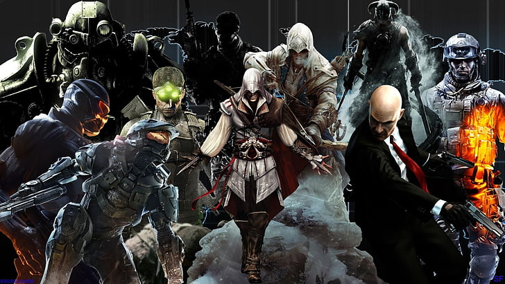 video game character collage wallpaper