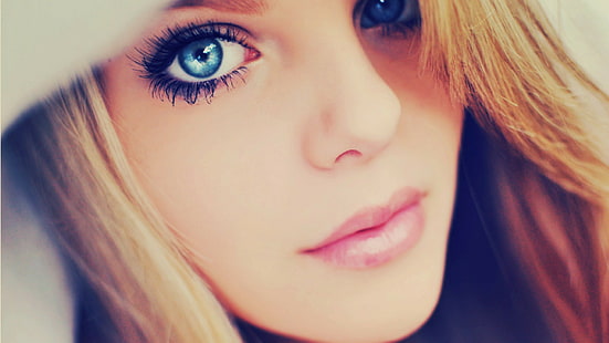 голубые глаза, блондинка, крупным планом, глаза, смотрит на зрителя, лицо, женщины, модель, HD обои HD wallpaper
