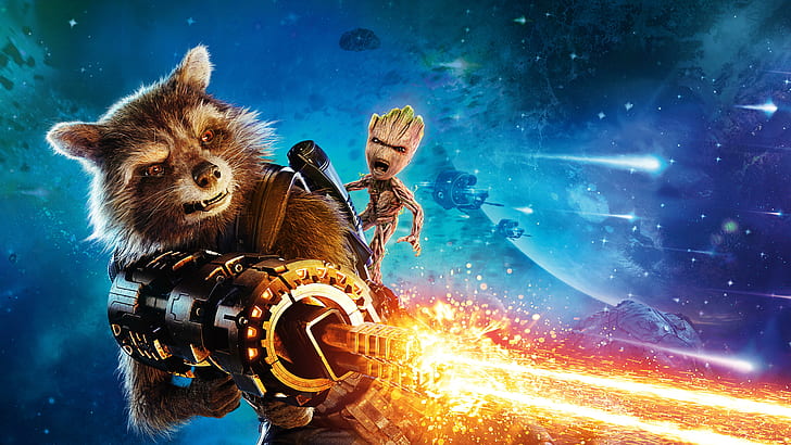 Baby Groot i Rocket Raccoon Guardians Of The Galaxy Vol 2, Tapety HD