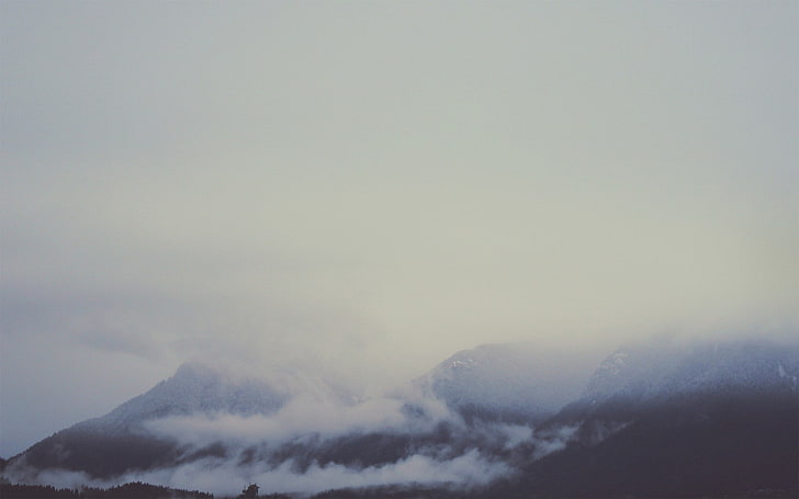 clouds, mountains, nature, mist, sky, clovers, HD wallpaper