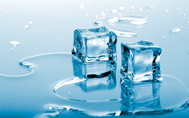 two ice cubes, ice, water, cubes, HD wallpaper