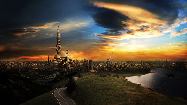 The City of a Thousand Minarets HD, the, city, creative, graphics, creative and graphics, a, miles, minarets, Fondo de pantalla HD