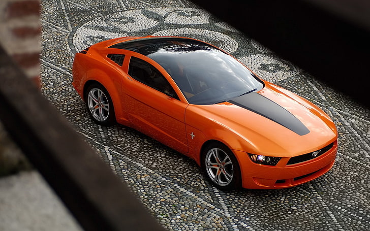 car, Ford Mustang, vehicle, orange cars, HD wallpaper
