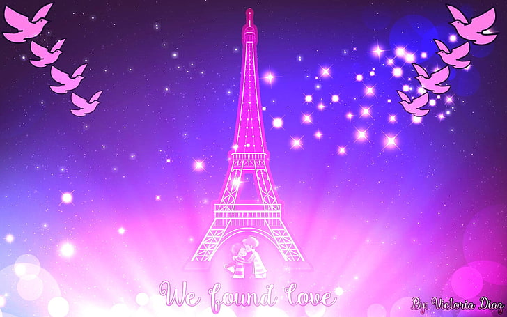 Menara Eiffel Paris Menara Eiffel lukisan, Menara Eiffel, tipografi, cinta, anime, Wallpaper HD