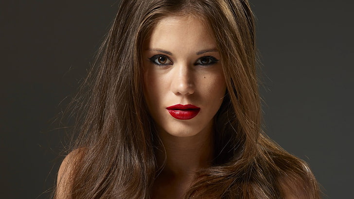 Markéta Stroblová, women, portrait, red lipstick, HD wallpaper