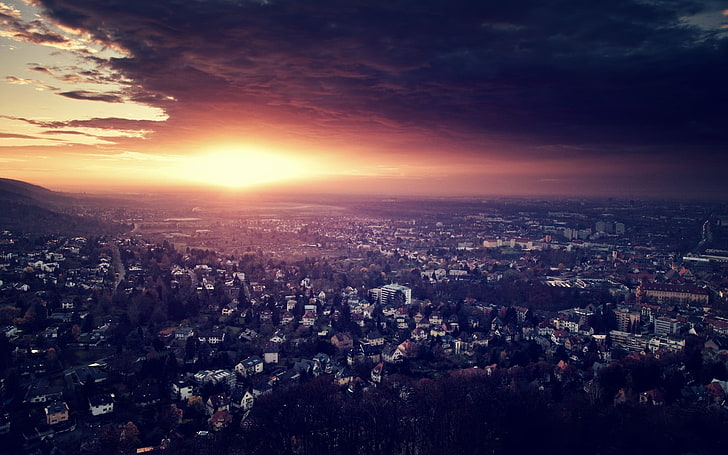 Ilustración de la ciudad, ciudad, Karlsruhe, Alemania, paisaje urbano, Fondo de pantalla HD