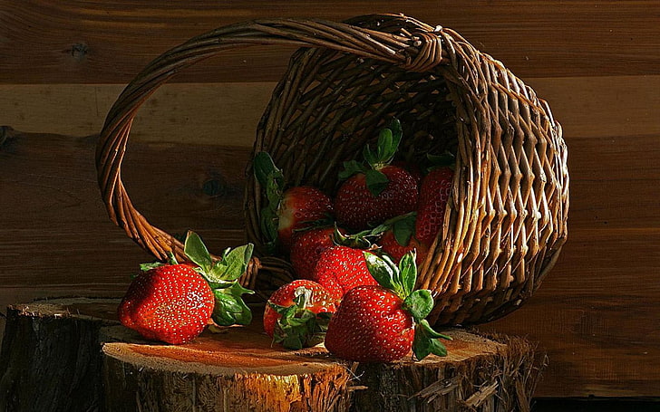 baskets, strawberries, fruit, food, HD wallpaper