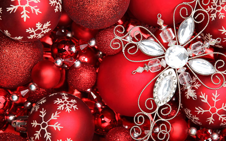 新年、クリスマスの飾り、装飾品、雪片、 HDデスクトップの壁紙