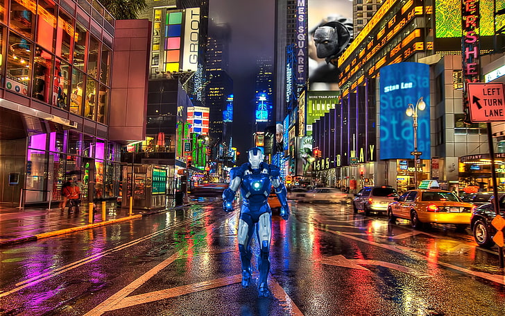 Ilustrasi Iron Man, Iron Man, Kota New York, Times Square, Marvel Comics, Wallpaper HD