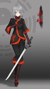 anime kız, kısa saç, gri saç, kırmızı gözler, kılıç, silah, kılıç ustası, HD masaüstü duvar kağıdı HD wallpaper