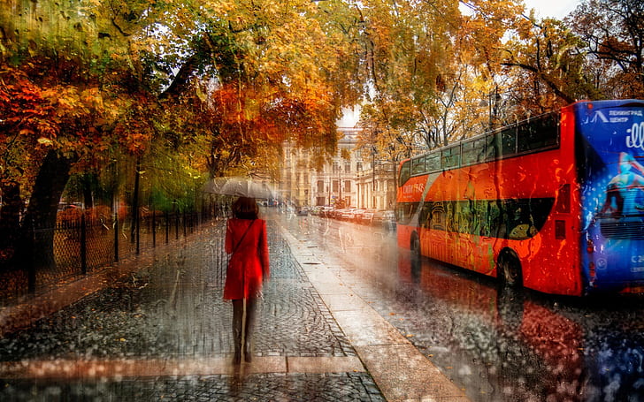 Immagini creative, San Pietroburgo, ragazza, pioggia, autunno, strada, automobili, Creativa, immagini, Pietroburgo, ragazza, pioggia, autunno, Strada, automobili, Sfondo HD