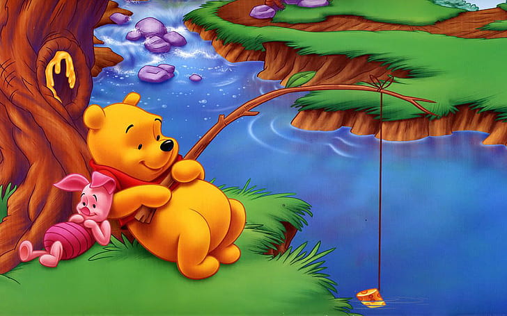Winnie the Pooh And Piglet River Fishing Of Fish Cartoon Full Hd Wallpapers 1920 × 1200, HD tapet