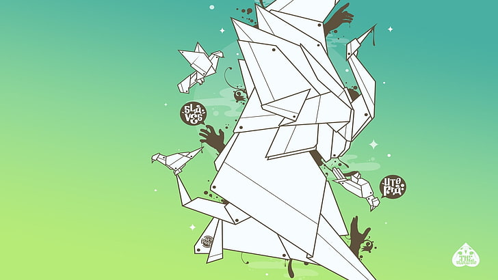 white and black bird origami illustration, abstract, HD wallpaper