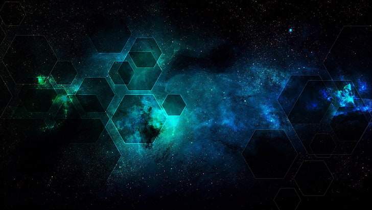 nebula wallpaper, space, geometry, stars, cyan, blue, HD wallpaper