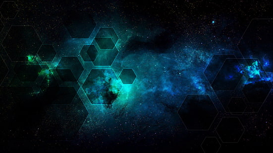 fondo de pantalla de nebulosa, espacio, geometría, estrellas, cian, azul, Fondo de pantalla HD HD wallpaper