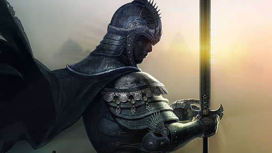 Средновековна броня рицарски меч HD, мъжка илюстрация на воин, фантазия, меч, рицар, средновековна, броня, HD тапет HD wallpaper